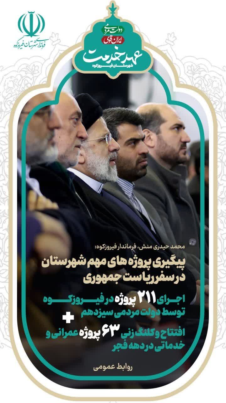 اجرای ۲۱۱ پروژه در فیروزکوه توسط دولت مردمی سیزدهم