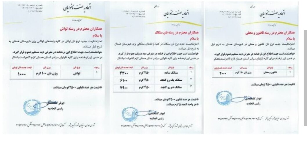 افزایش چشمگیر قیمت انواع نان در همدان