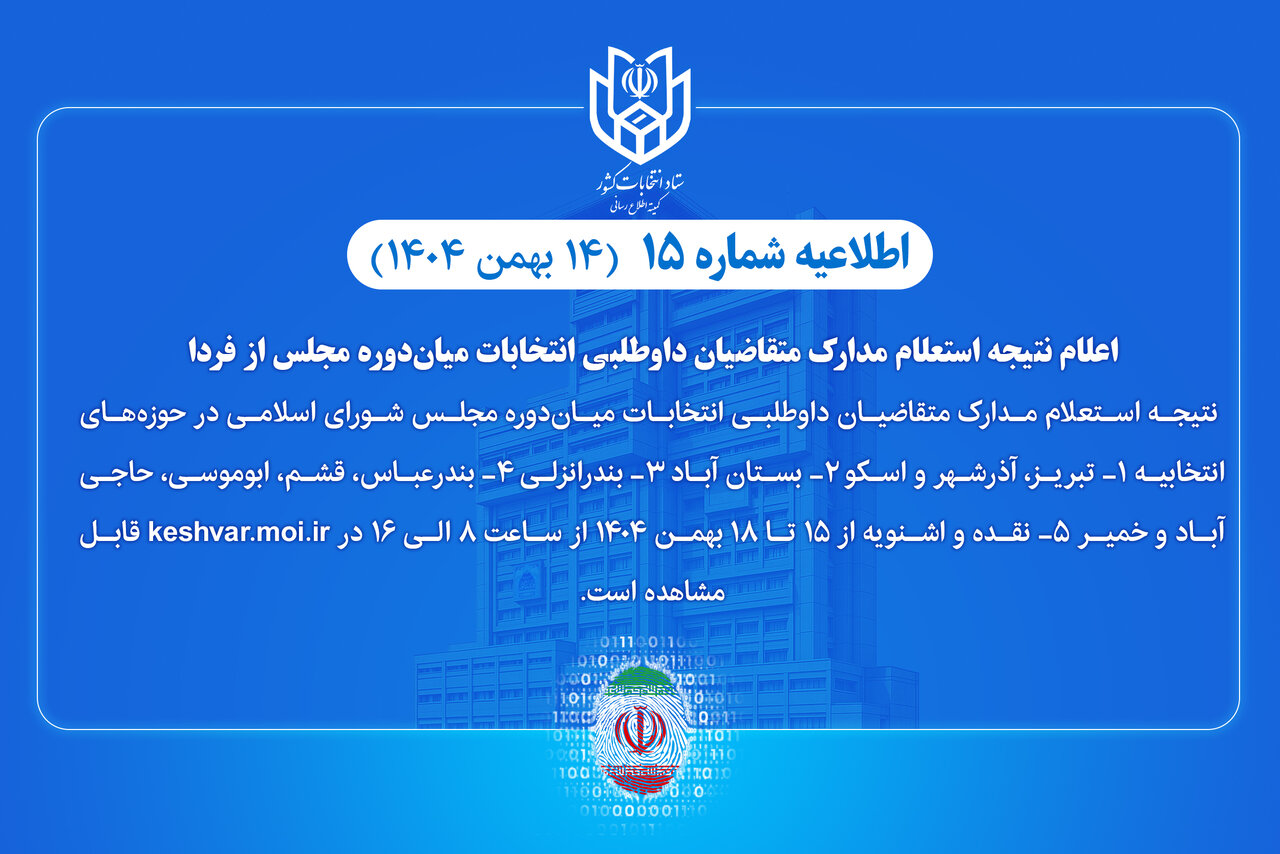 اعلام نتیجه استعلام مدارک متقاضیان داوطلبی انتخابات میاندورهای مجلس ازفردا