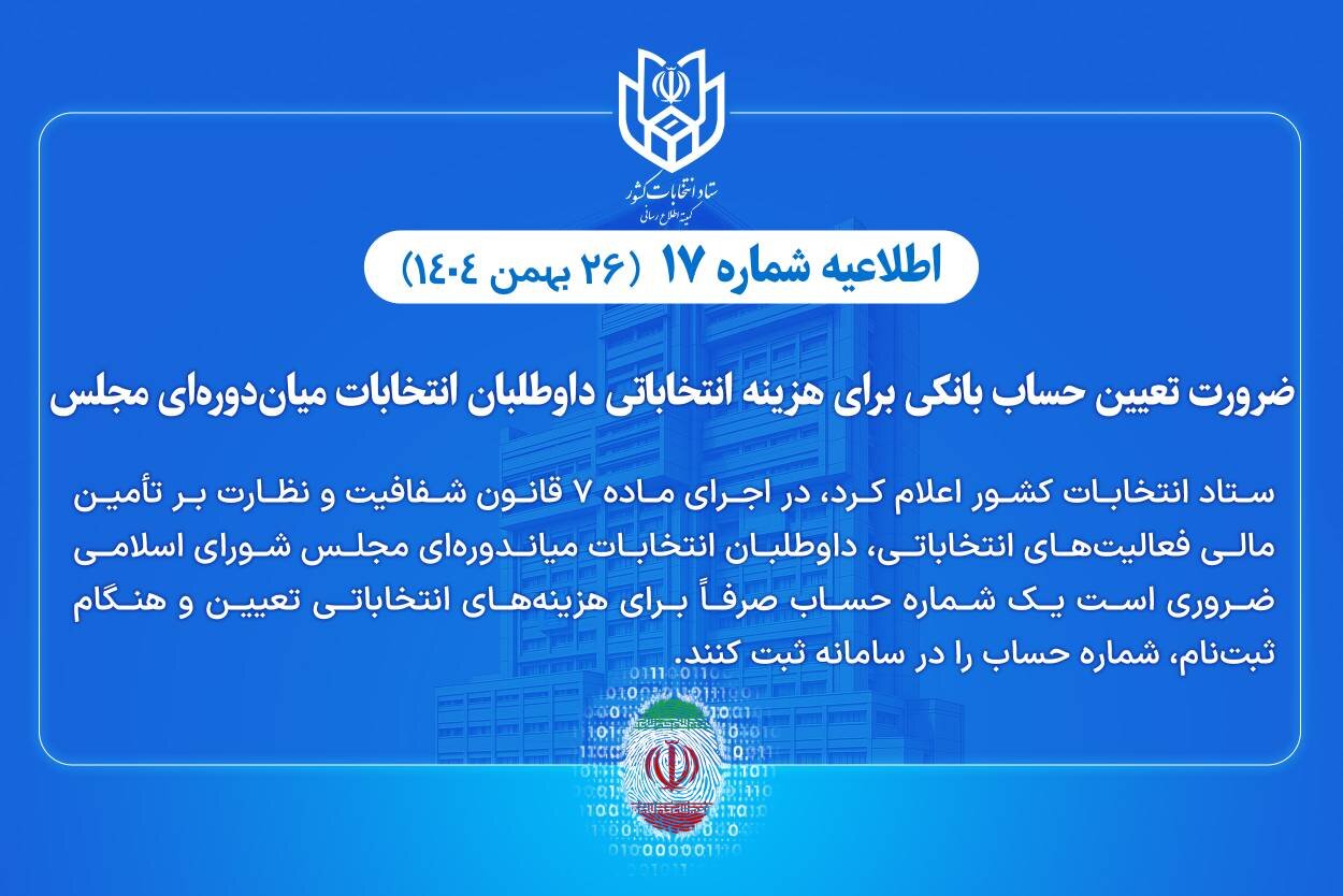 ضرورت تعیین حساب بانکی هزینه انتخاباتی داوطلبان انتخابات میاندورهای مجلس