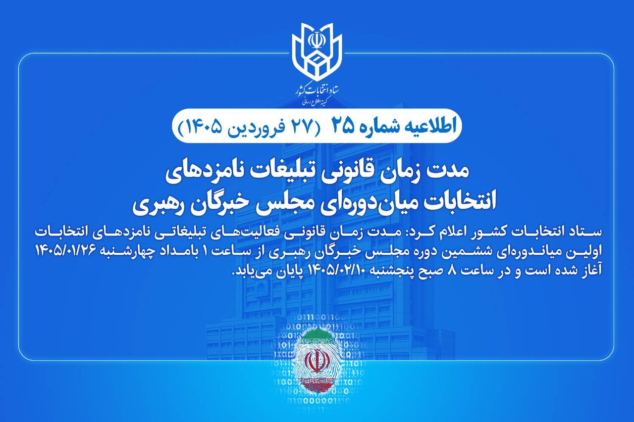 مدت زمان تبلیغات نامزدهای انتخابات میاندورهای مجلس خبرگان